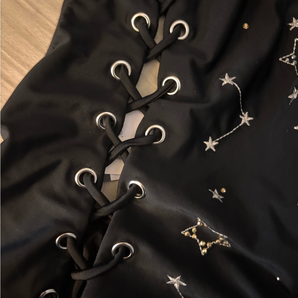 Topshop Black One Piece Swimsuit with Star Details